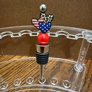 Patriotic Heart Wine Stopper- stainless steel - silicone & Wood beads- handmade